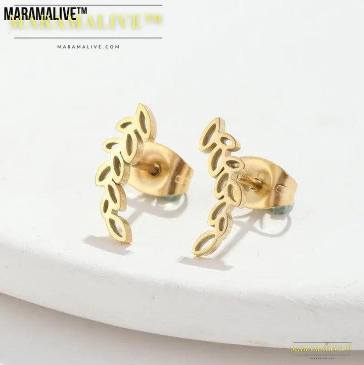 Stainless Steel Studs Simple Hollow Wheat Earrings For Women