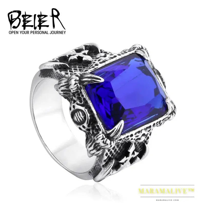 Stainless Steel VIKING Colorful Stone Trend Men's Ring Double-Sided Axe High Quality Jewelry