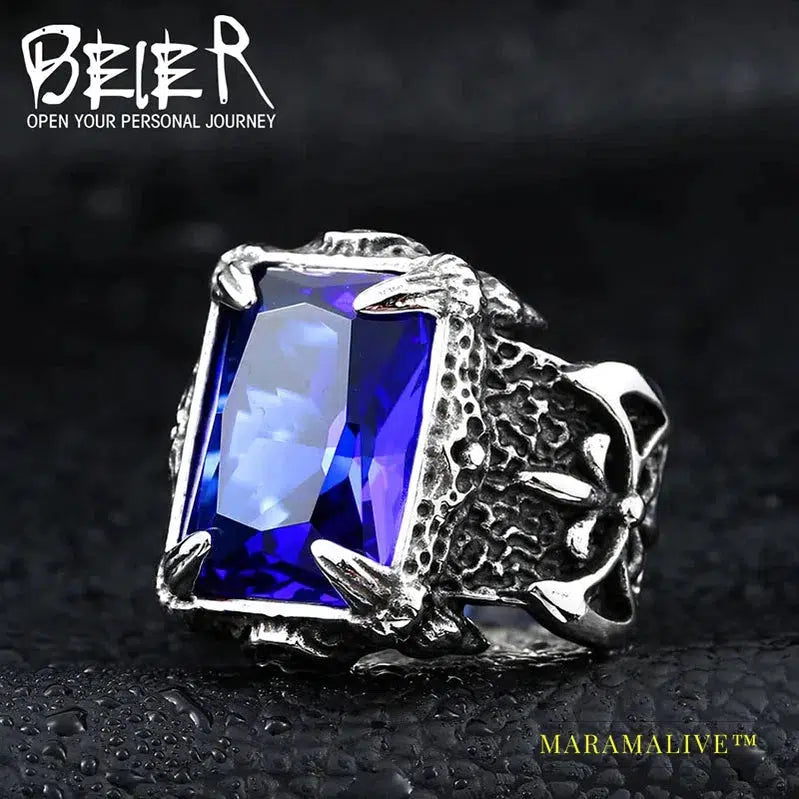 Stainless Steel VIKING Colorful Stone Trend Men's Ring Double-Sided Axe High Quality Jewelry