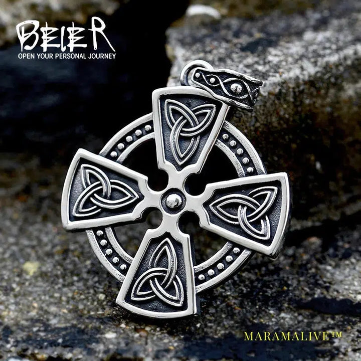 Stainless Steel Valknut Celtic Cross Pendant Men Fashion Viking Titanium Steel Jewelry