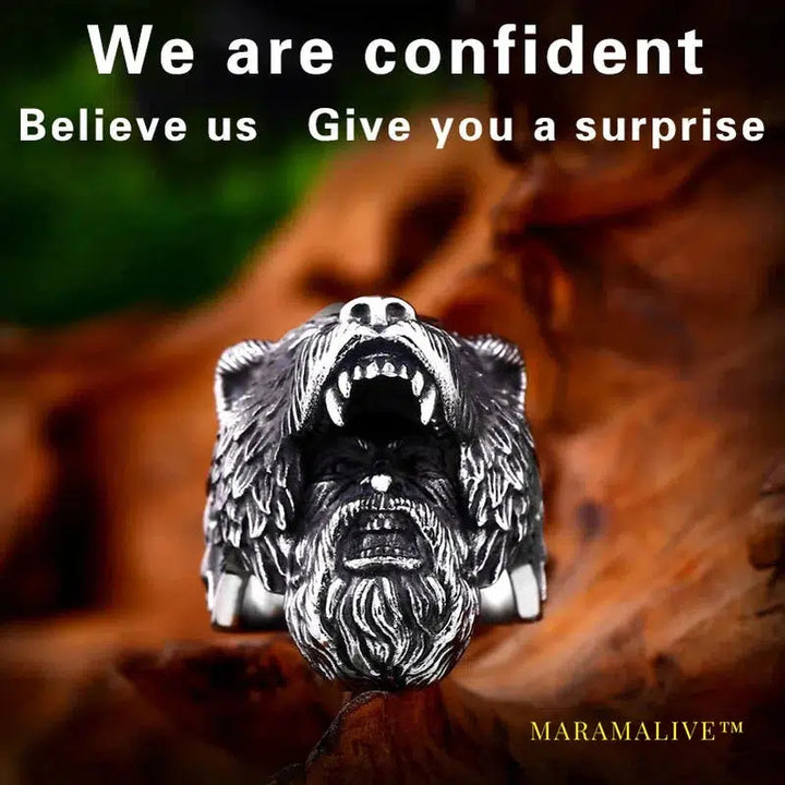 Stainless Steel Viking Bear Man Ring Odin high quality Amulet Pagan Punk Ring Charm Jewelry