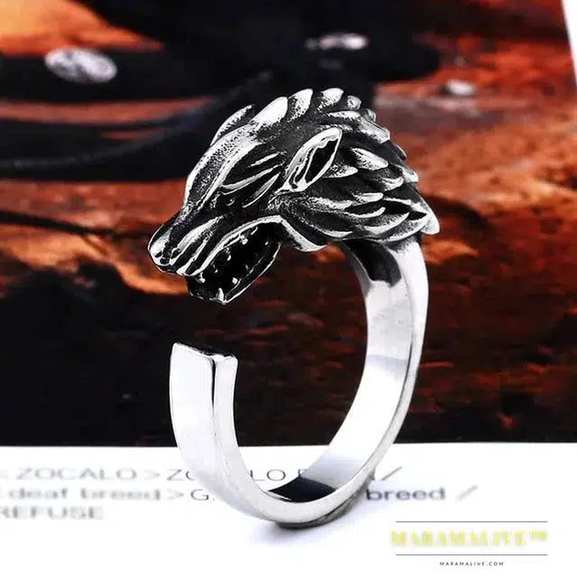 Stainless Steel Viking Nordic Wolf Head Ring Animal Jewelry Men Ring