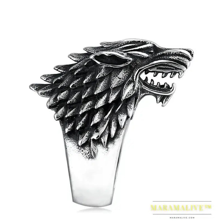 Stainless Steel Viking Nordic Wolf Head Ring Animal Jewelry Men Ring