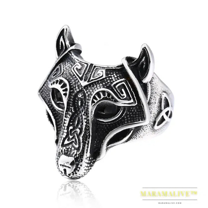 Stainless Steel Viking Nordic Wolf Head Ring Animal Jewelry Men Ring