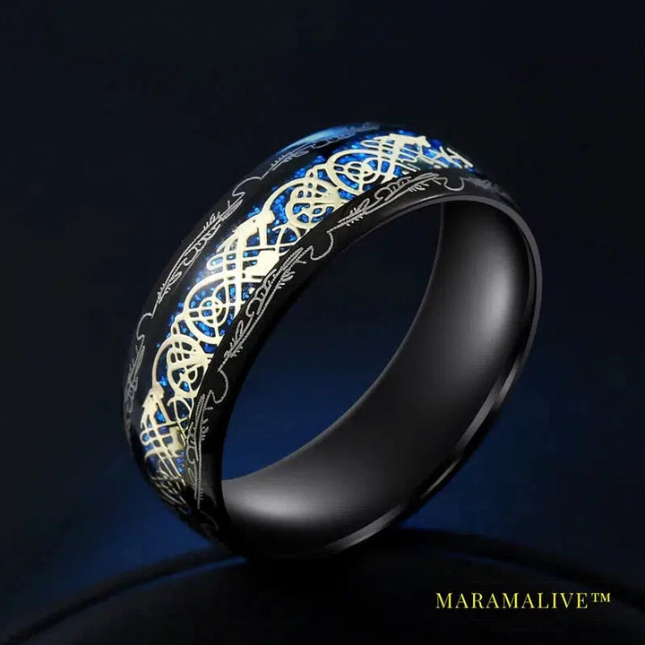 Stainless Steel Viking Runes Golden Dragon Man's Ring Blu-ray Simple Fashion High Quality Jewelry