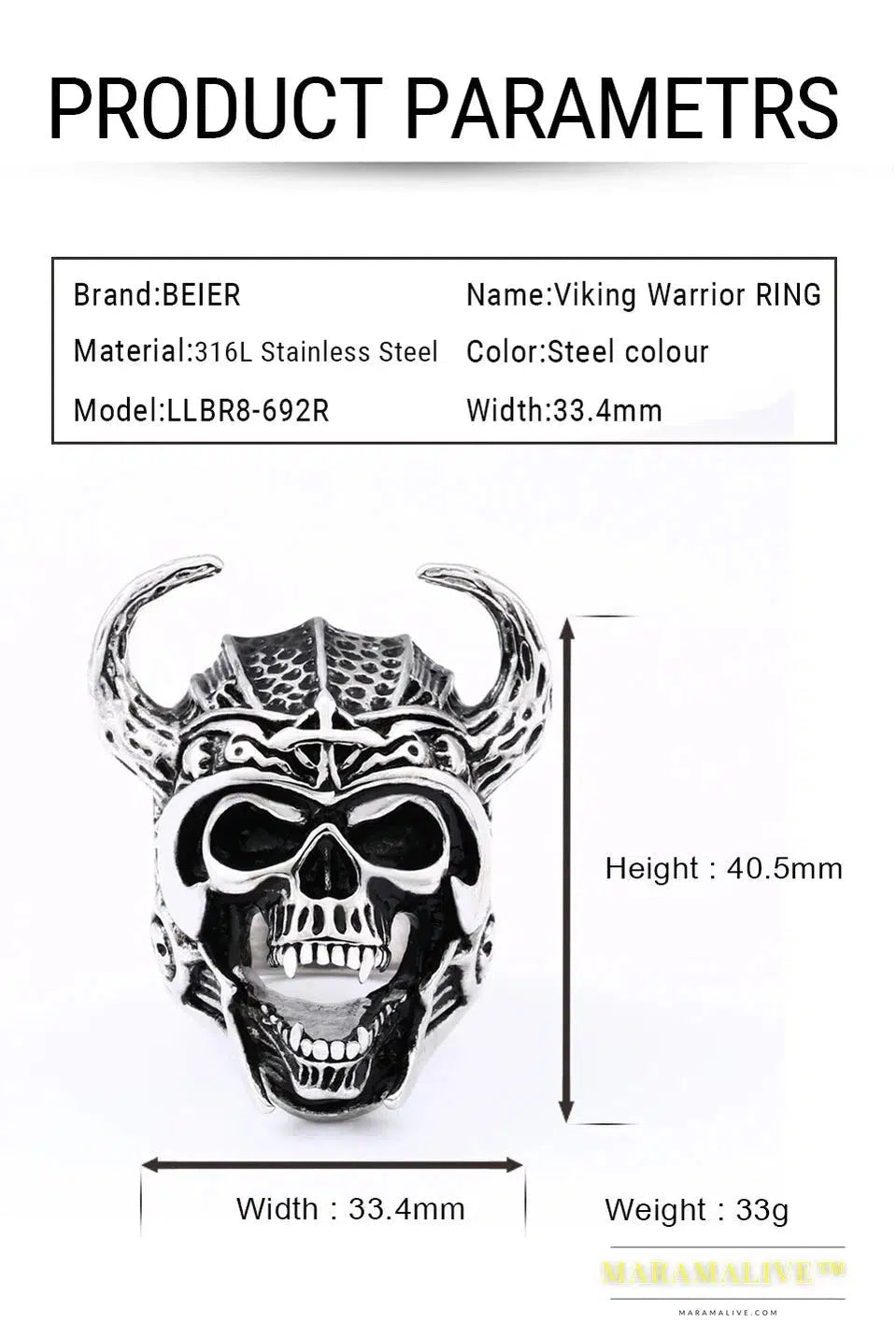 Stainless Steel Viking Warrior Skull Cross Men's Ring Punk Nordic Horns War God High Quality Jewelry