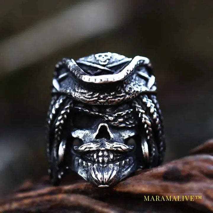 Stainless Steel Viking Warrior Skull Cross Men's Ring Punk Nordic Horns War God High Quality Jewelry