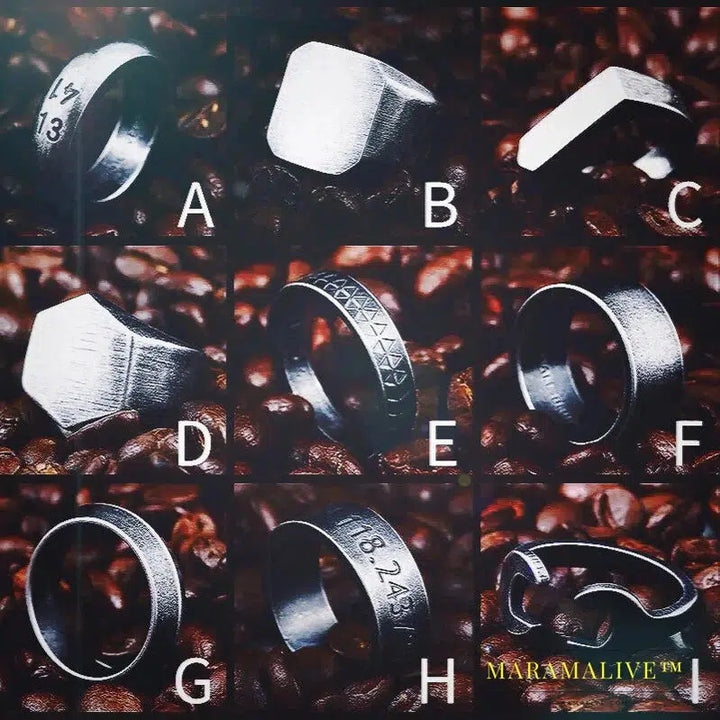 Stainless Steel high polish kinds of geometric shapes Antique silver colour fashion jewelry for men and women ring