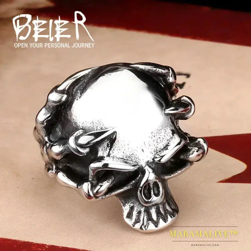 Stainless Steel high quality Gothic Punk Claw Thing king Skull Skeleton Men's Rings