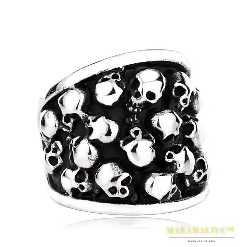 Stainless Steel men ring personality punk cluster skull ring men vintage fashion Jewelry