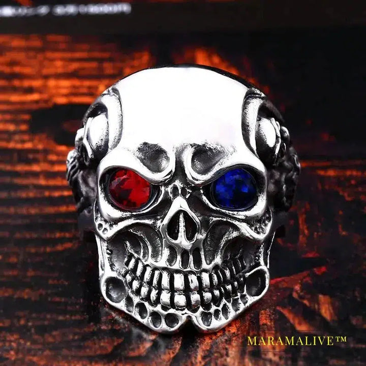 Stainless Steel ring top quality Big Tripple Skull Ring Punk Biker jewelry