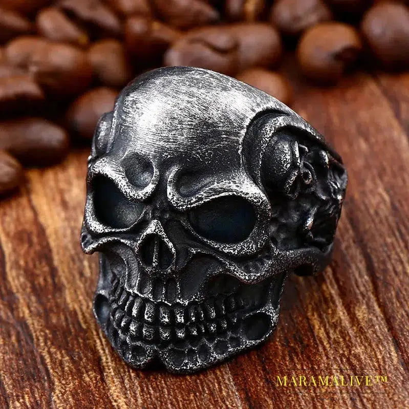 Stainless Steel ring top quality Big Tripple Skull Ring Punk Biker jewelry