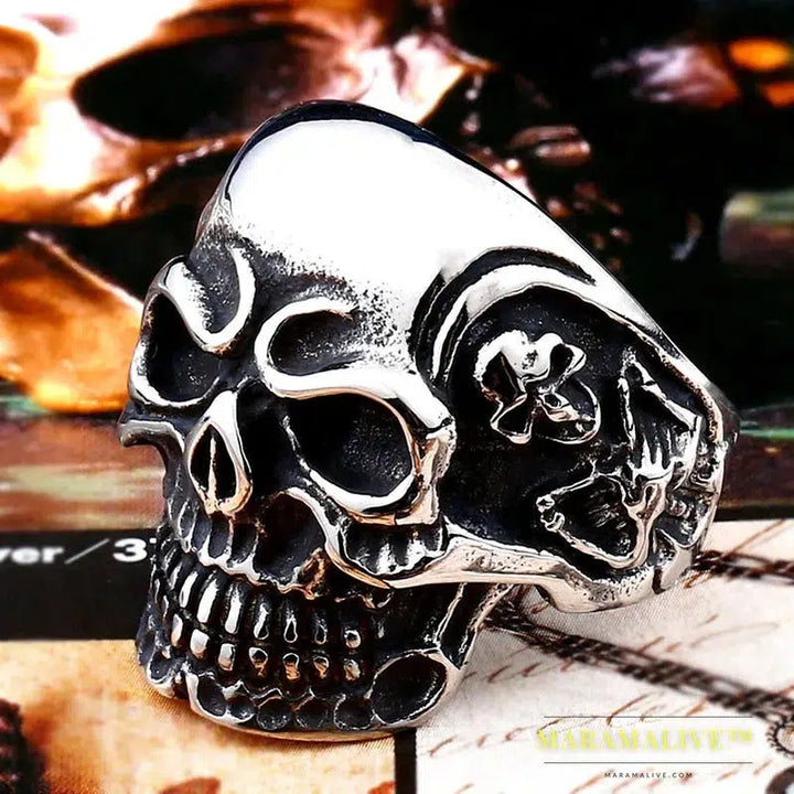 Stainless Steel ring top quality Big Tripple Skull Ring Punk Biker jewelry