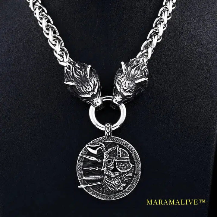 Stainless steel Men Wolf head norse viking amulet thor hammer pendant necklace viking king chain