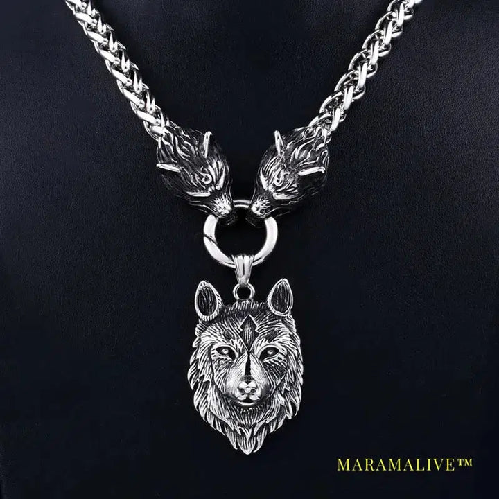 Stainless steel Men Wolf head norse viking amulet thor hammer pendant necklace viking king chain