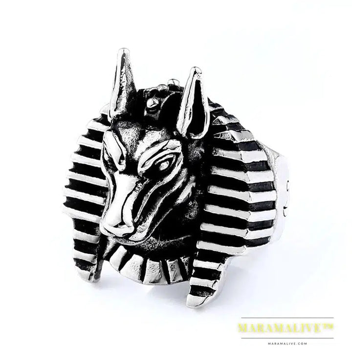 Stainless steel Wolf Head Men Ring Vintage Egyptian Anubis God Fashion Jewelry Biker Ring Gift