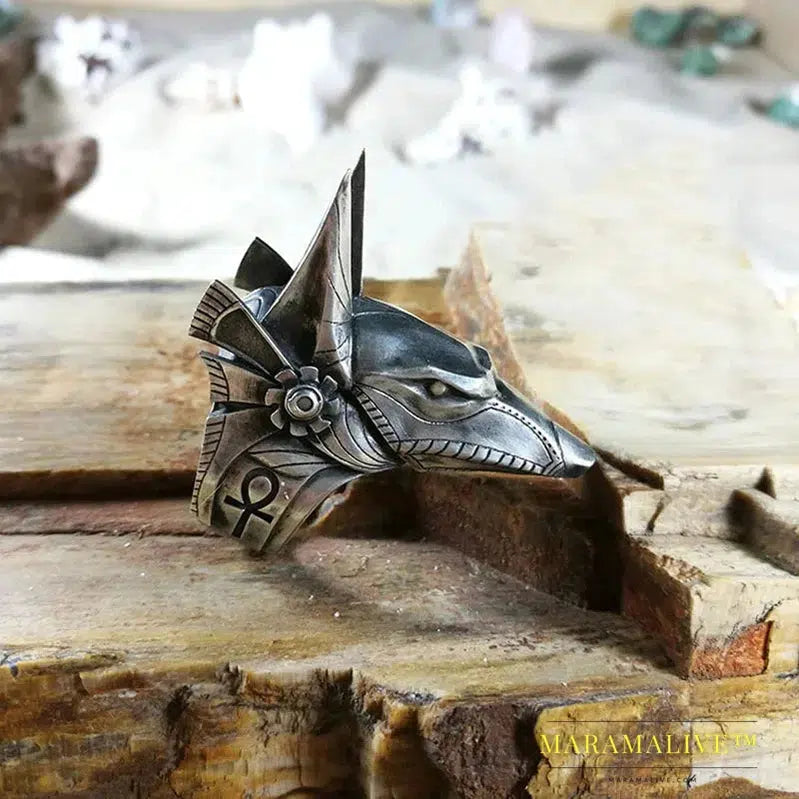 Stainless steel Wolf Head Men Ring Vintage Egyptian Anubis God Fashion Jewelry Biker Ring Gift