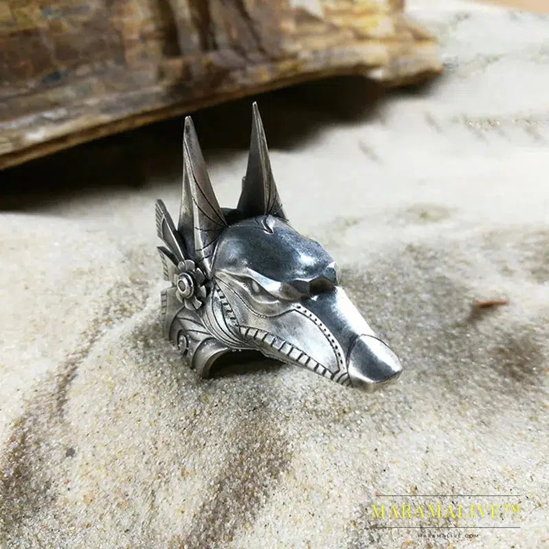 Stainless steel Wolf Head Men Ring Vintage Egyptian Anubis God Fashion Jewelry Biker Ring Gift