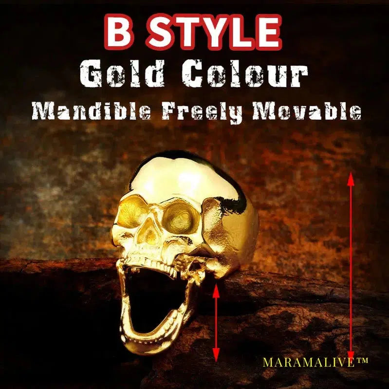 Stainless steel punk Gold Color skull soul leader can be moved three style Ring men Party fashion Retro jewelry