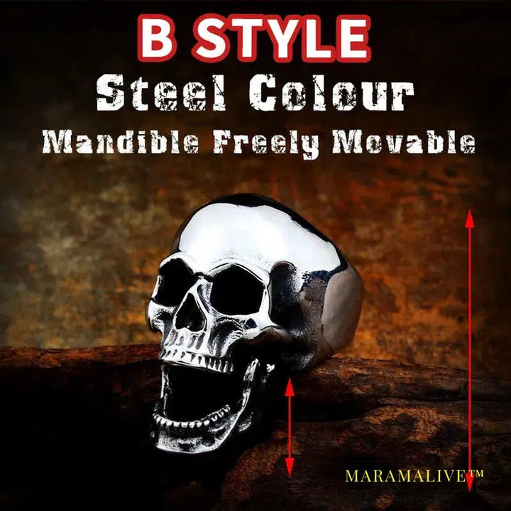 Stainless steel punk Gold Color skull soul leader can be moved three style Ring men Party fashion Retro jewelry