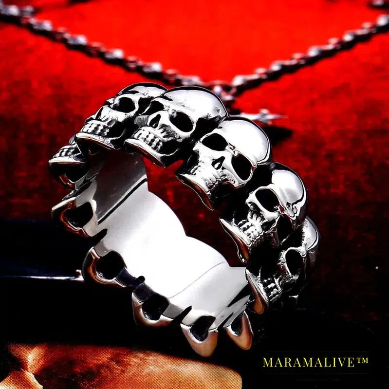 Stainless steel punk party classic skull fashion jewelry biker Skull wrap men's ring