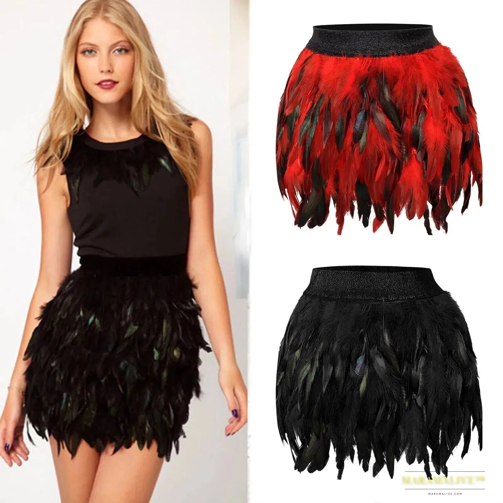 Star Skirt - Mesmerizing Feather Midi with Satin Slit - High Waist - Stage and Party Wear