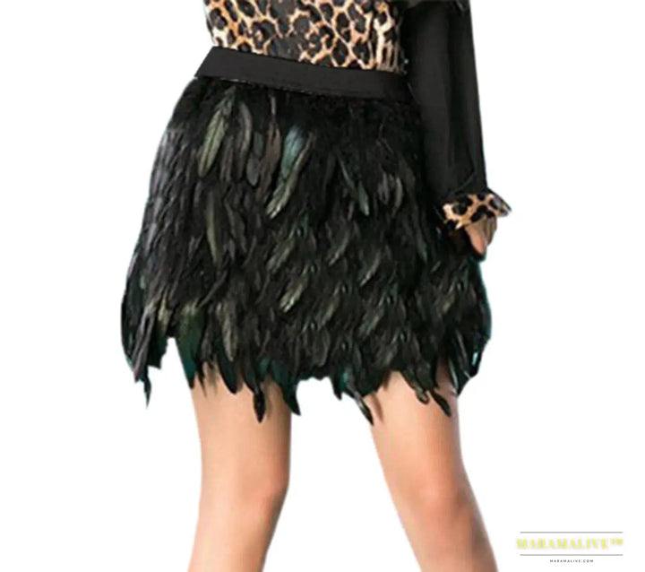 Star Skirt - Mesmerizing Feather Midi with Satin Slit - High Waist - Stage and Party Wear