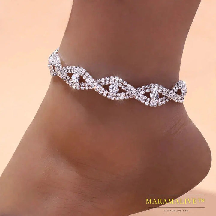 Statement Full Rhinestone Evil Eye Anklet Bracelet for Women Bending Crystal Anklet Leg Bracelet Foot Chain Jewelry