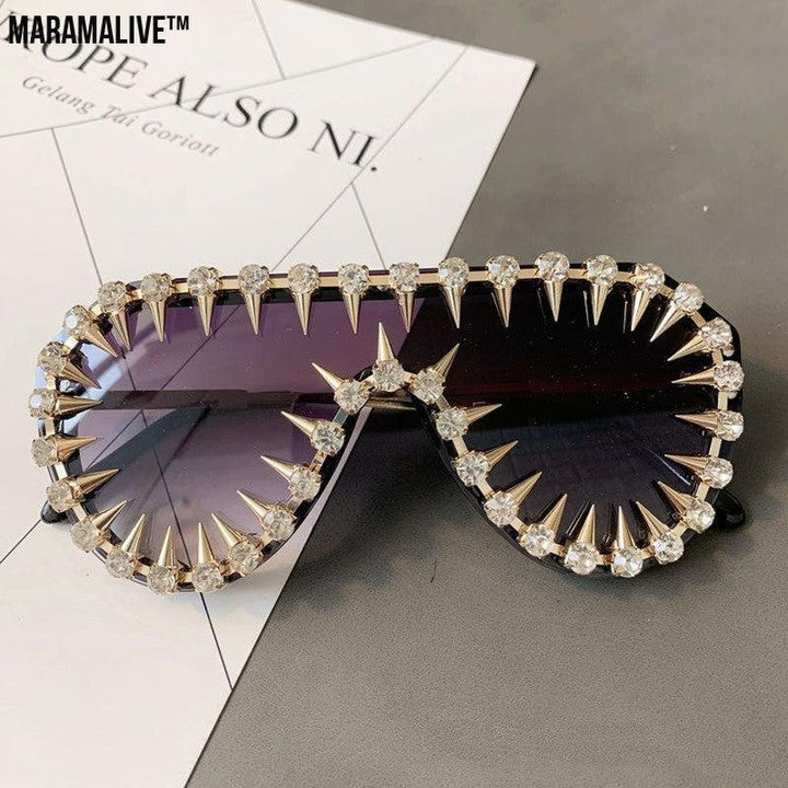 Steam Punk Diamond Oversized Sunglasses For Women Luxury