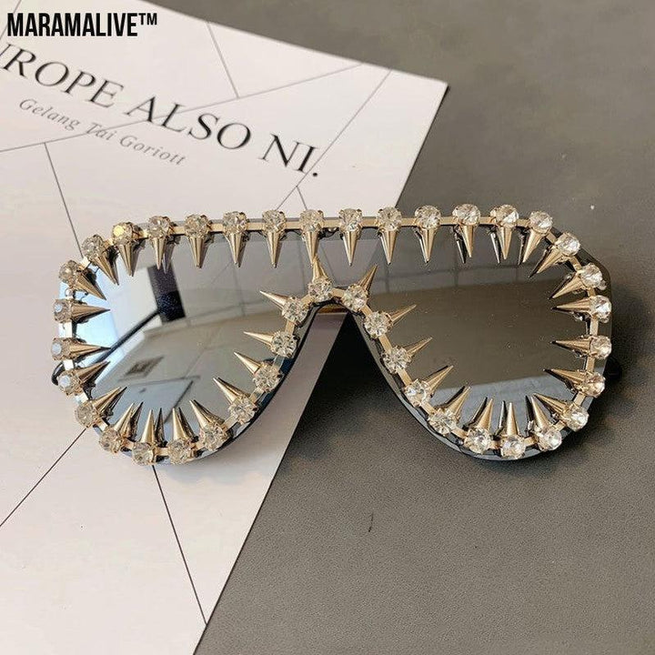 Steam Punk Diamond Oversized Sunglasses For Women Luxury