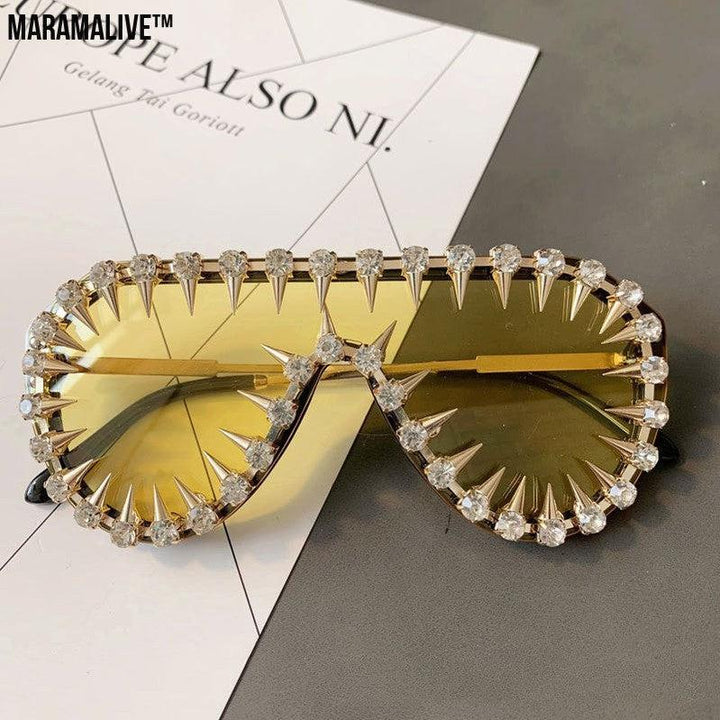 Steam Punk Diamond Oversized Sunglasses For Women Luxury