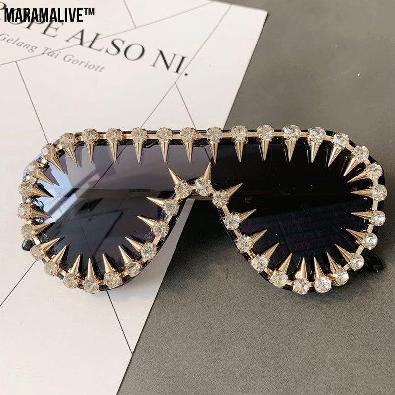 Steam Punk Diamond Oversized Sunglasses For Women Luxury