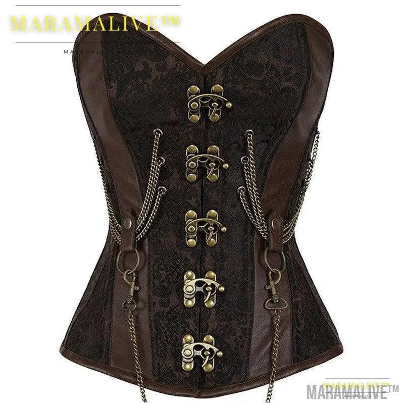 Steampunk Chain Front Shapewear Vest - Retro Gothic Chain Corset