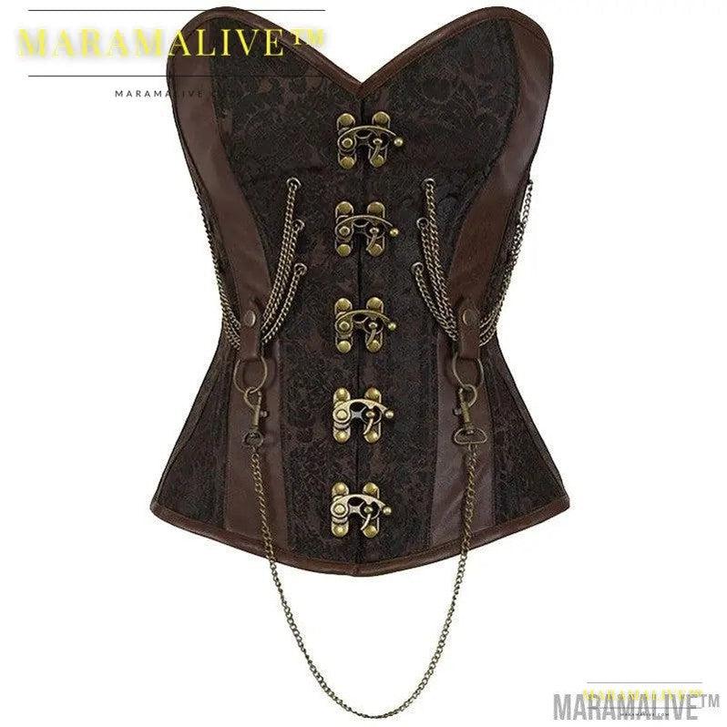 Steampunk Chain Front Shapewear Vest - Retro Gothic Chain Corset