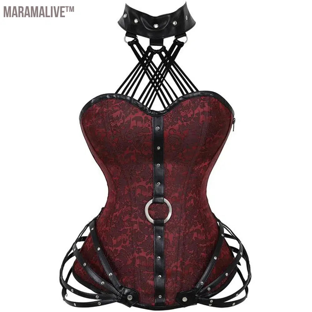 Steampunk Corset Gothic Steel Boned Zipper Overbust Bustier Steel Boned Women Slimming Body Tops Plus Size Sexy Halter Corsets