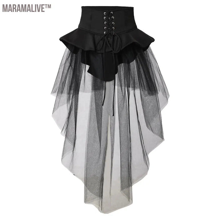 Steampunk Corset Overskirt Gothic Punk Skirt Women Halloween Party Carnival Cocktail Tulle Skirts