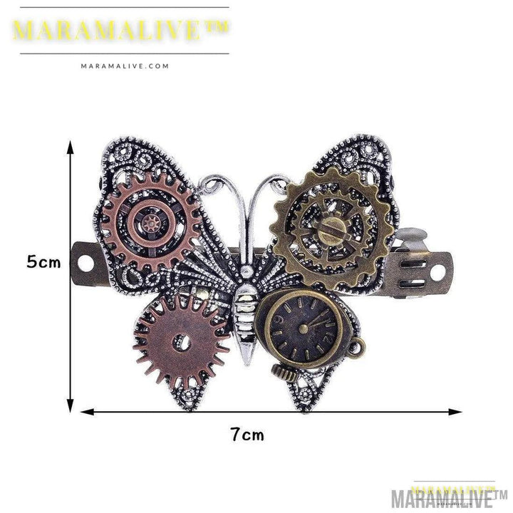 Steampunk Gear Alloy Butterfly Spring Clip Barrettes