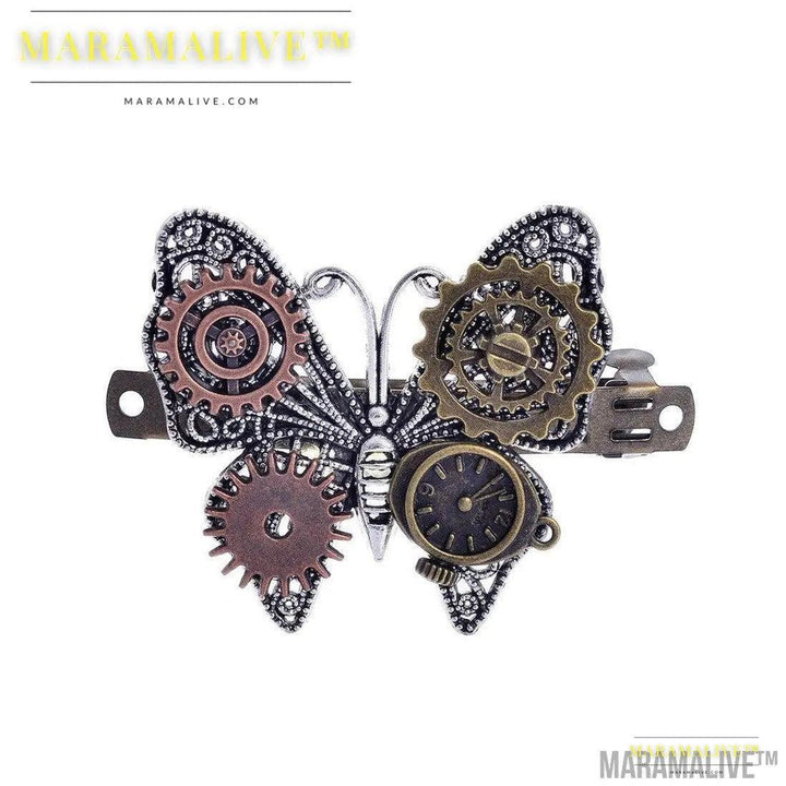 Steampunk Gear Alloy Butterfly Spring Clip Barrettes