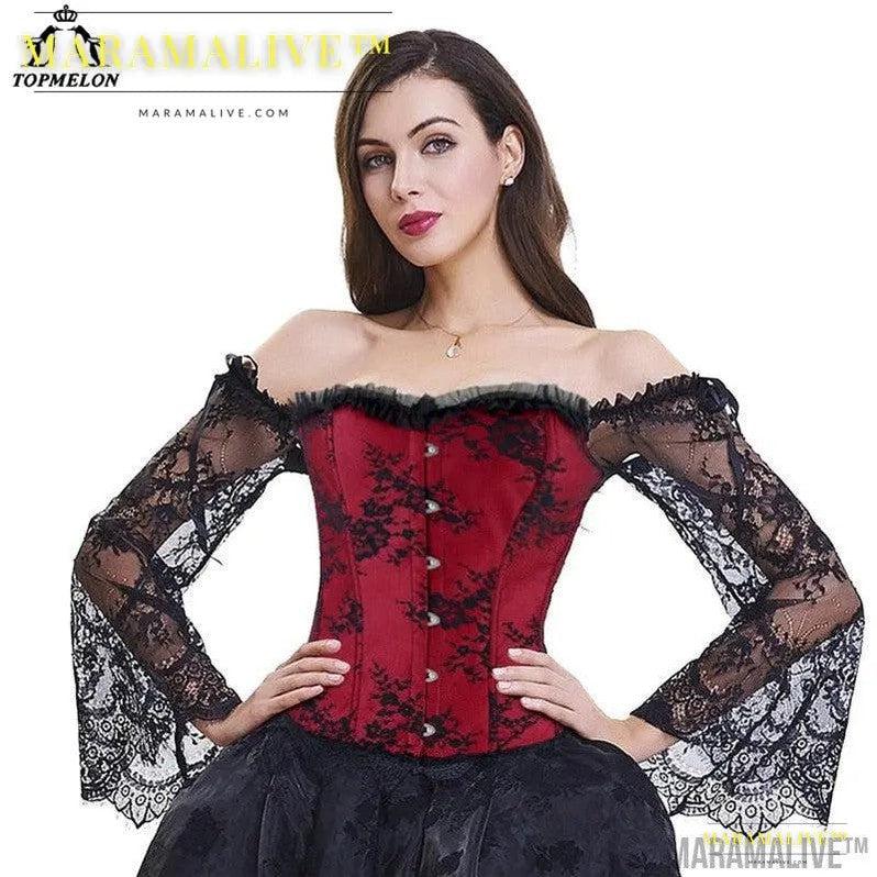 Steampunk Gothic Lace Floral Off Shoulder Party Corset