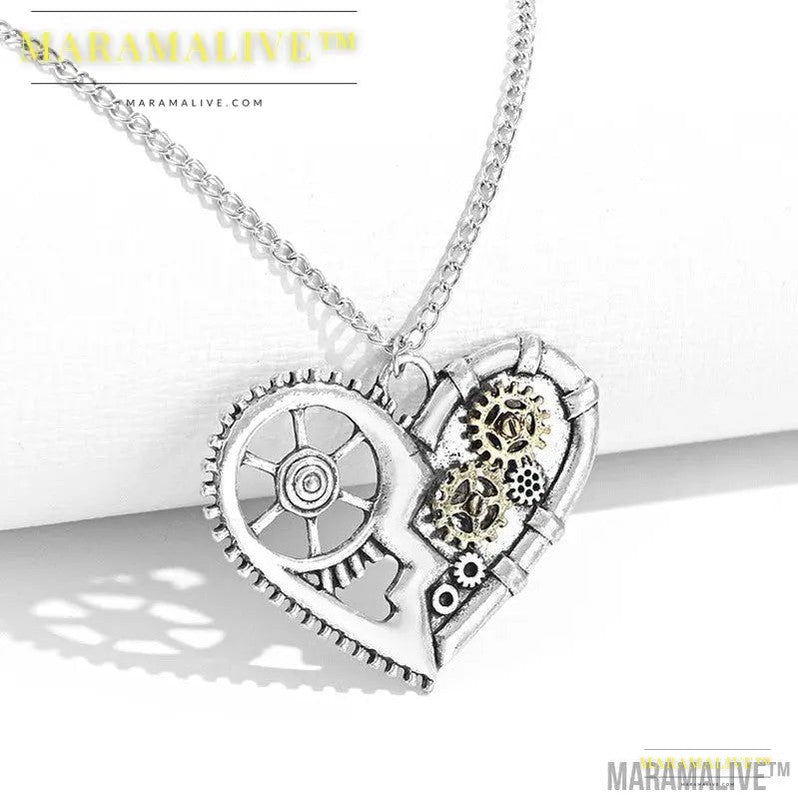 Steampunk Heart-shaped Mechanical Gear Necklace