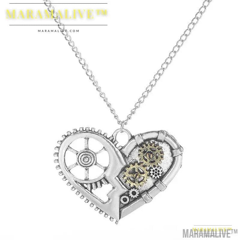 Steampunk Heart-shaped Mechanical Gear Necklace