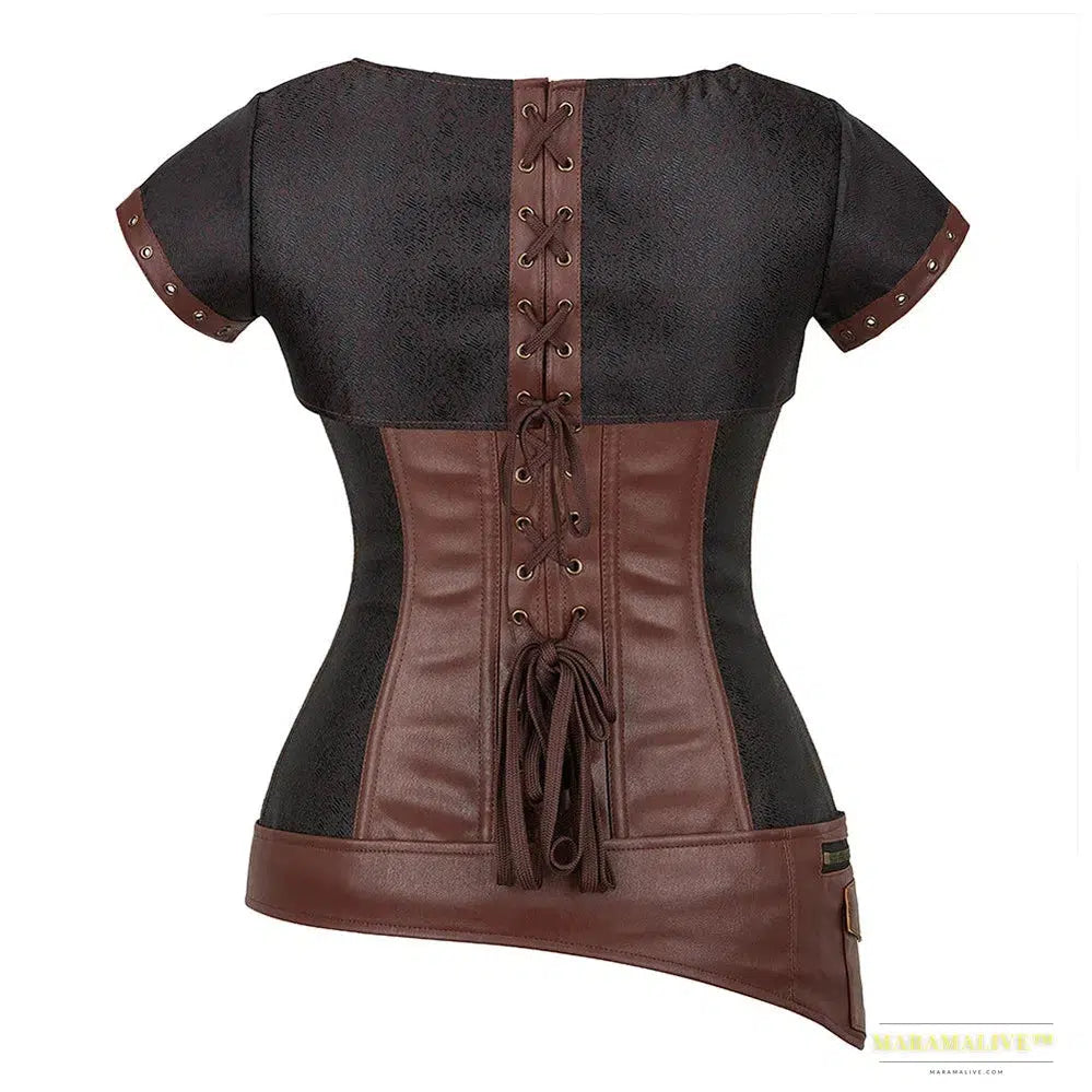 Steampunk Leather Corset Bustier Jacket Armor - Gothic Punk Plus Size Overbust Burlesque