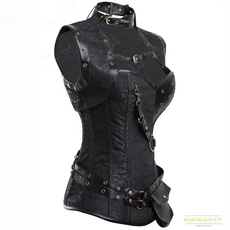 Steampunk Leather Corset Bustier Jacket Armor - Gothic Punk Plus Size Overbust Burlesque