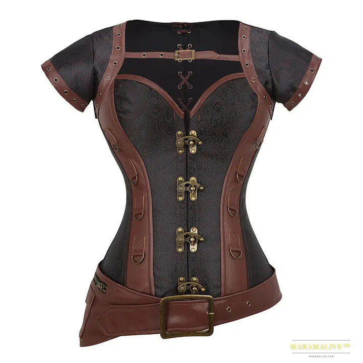 Steampunk Leather Corset Bustier Jacket Armor - Gothic Punk Plus Size Overbust Burlesque