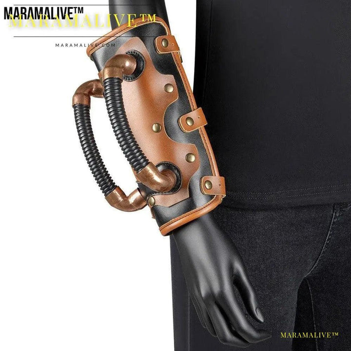 Steampunk Leather & Metal Gauntlet - Cosplay Armor for Forearm