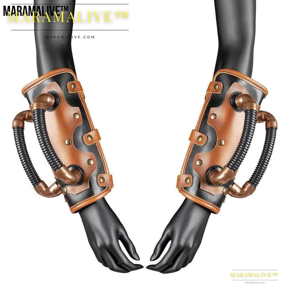 Steampunk Leather & Metal Gauntlet - Cosplay Armor for Forearm