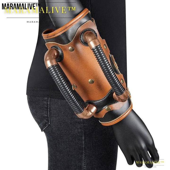 Steampunk Leather & Metal Gauntlet - Cosplay Armor for Forearm