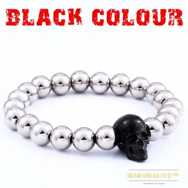 Steampunk Metal Skull Bracelets Elastic Steel Beads Chain Skeleton Men Bracelets Sets Male Hand Accessories gift