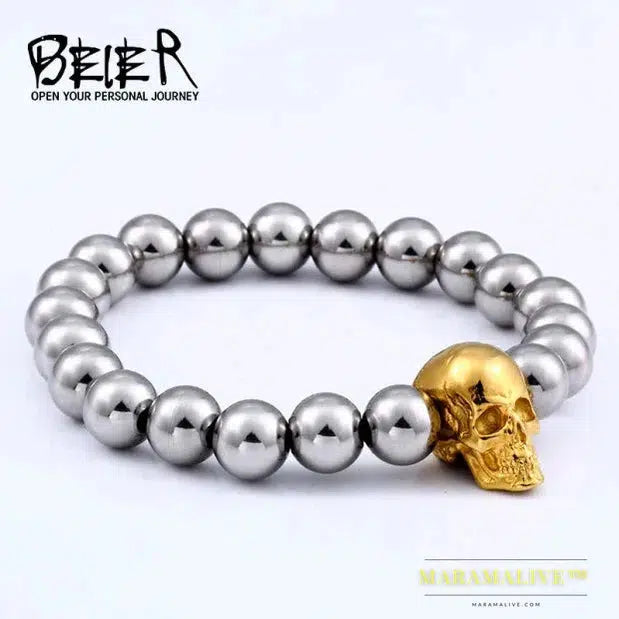 Steampunk Metal Skull Bracelets Elastic Steel Beads Chain Skeleton Men Bracelets Sets Male Hand Accessories gift