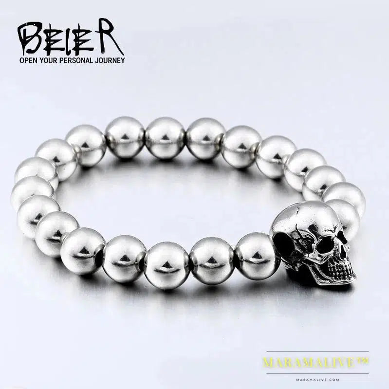 Steampunk Metal Skull Bracelets Elastic Steel Beads Chain Skeleton Men Bracelets Sets Male Hand Accessories gift